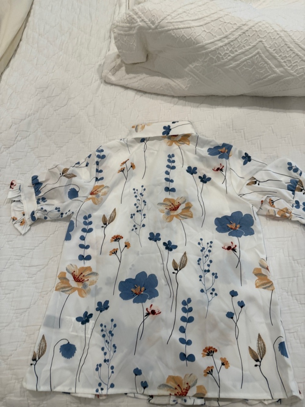 SHEIN White Floral Print shirt with Blue and Brown Accents - Picture 3 of 3